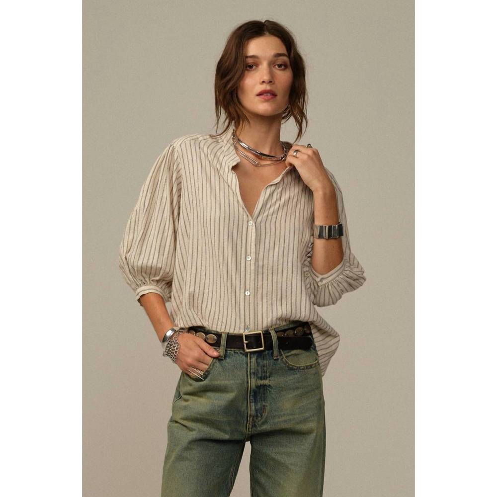 NEW ROAD TO NOWHERE edith japanese organic cotton blouse in cream stripe